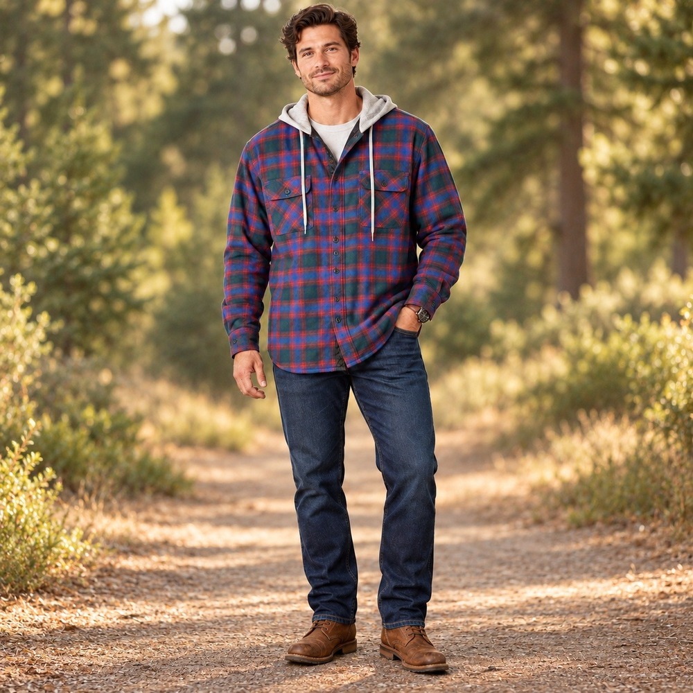 Wrangler Authentics Mens XL Quilted Lined Flannel Hooded Shirt Jacket Plaid NWT - Picture 16 of 16